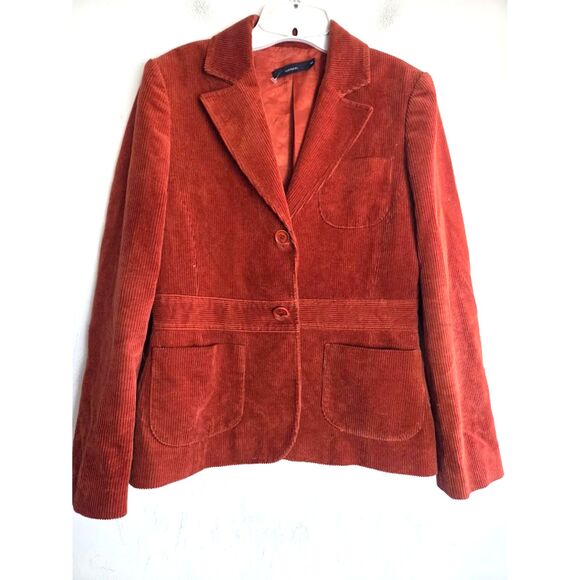 Cortefiel Women Brown Red 100% Cotton Corduroy 2 Button Blazer size 44/US Large - Picture 1 of 8